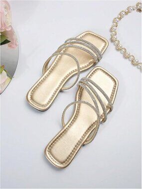 Women's Rhinestone Flat Sandals Sparkly Strappy Dressy Sandals